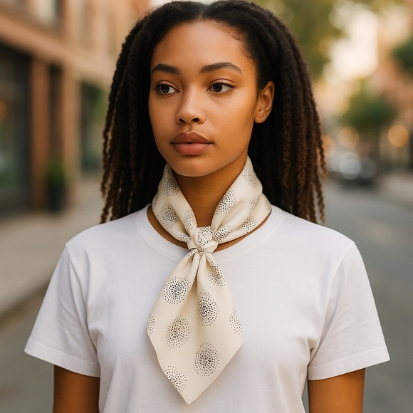 NWT SILKLETTE Radial Lights 100% Fine Silk Kerchief Scarf CREME/BLACK - Picture 2 of 6